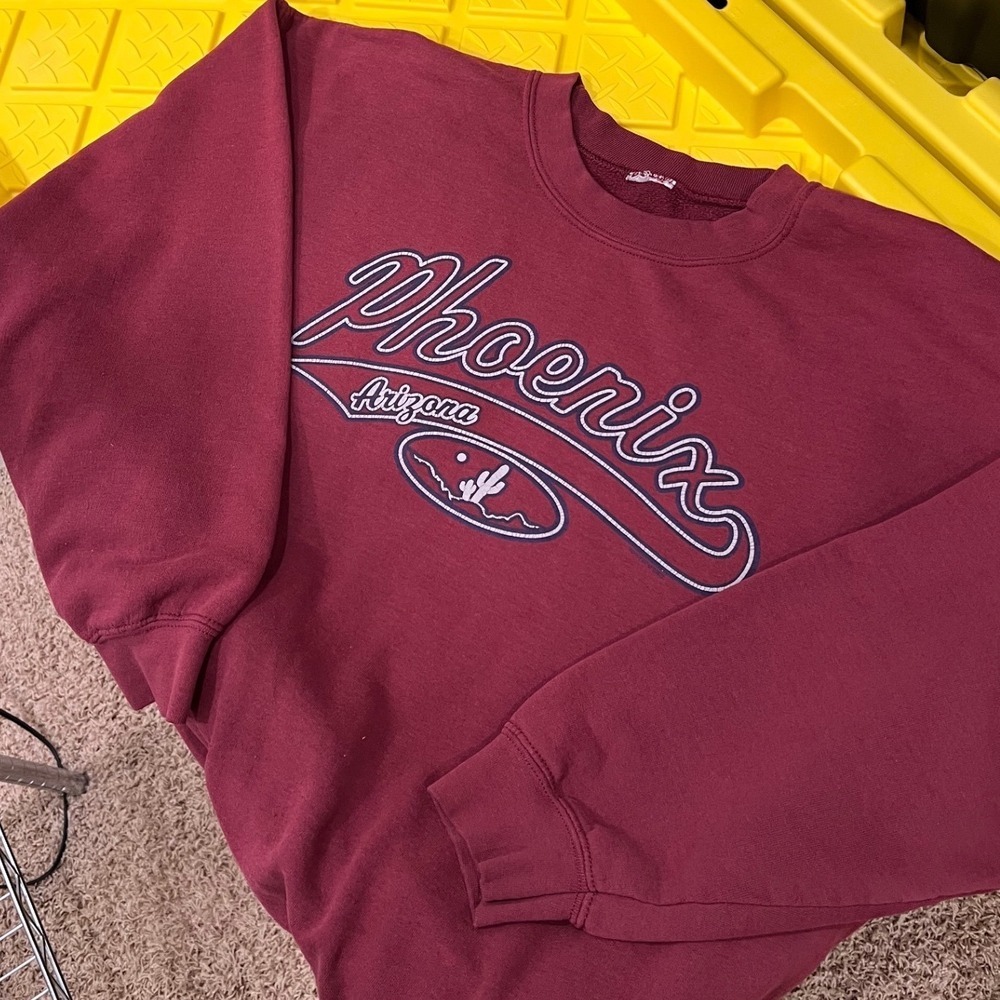 Vintage Phoenix Arizona Sweatshirt Maroon Graphic Pullover Retro Cactus XL